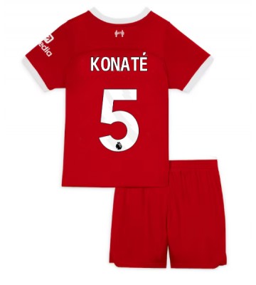 Lacne Dětský Futbalové dres Liverpool Ibrahima Konate #5 2023-24 Krátky Rukáv - Domáci (+ trenírky)